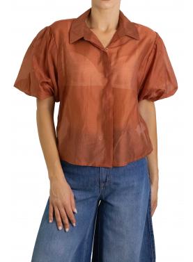 Camicia tinta unita con manica palloncino